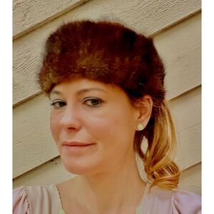 Brown Mink Fur Headband Ear Covering Warmer